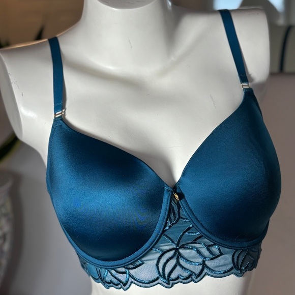 Natori 736054 Reverie Sweetheart UW Bra Dark Teal Green 32DD Lace Lightly Lined - Picture 2 of 5